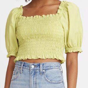Levi’s Rey Smocked Sleeve Blouse: Nile Green